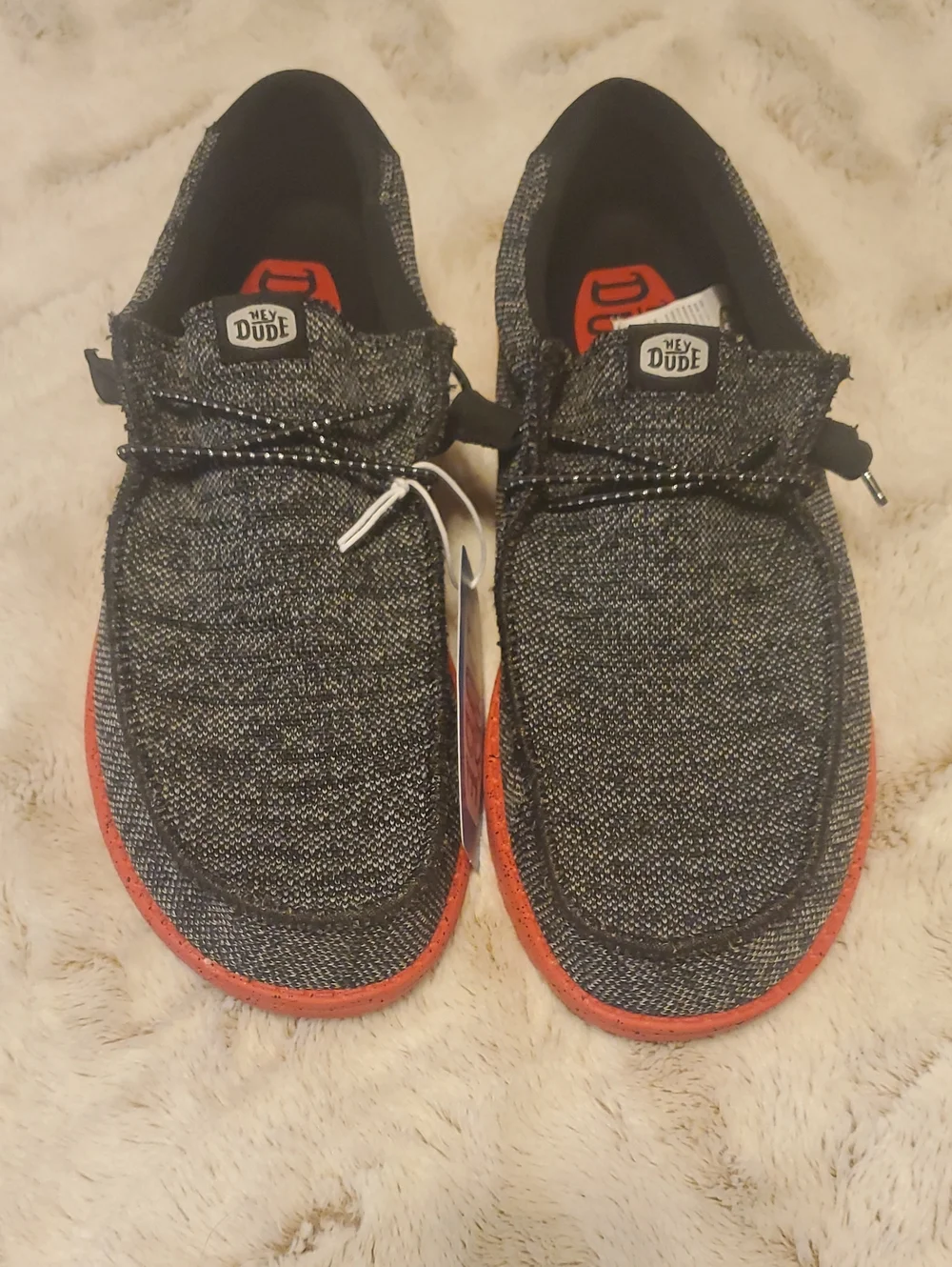 Hey Dude Men's Knit Slip-On Shoes in Charcoal with Red Sole